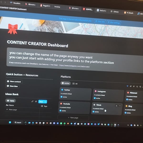Content Creator Dashboard 2025 Notion Template